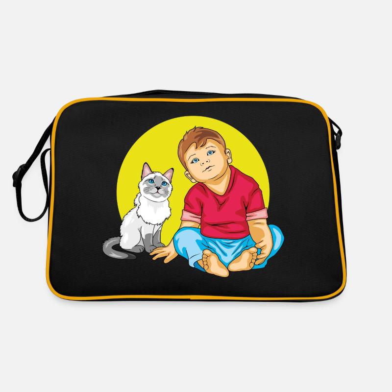 Boy is talking to a Siamese cat Retro Bag