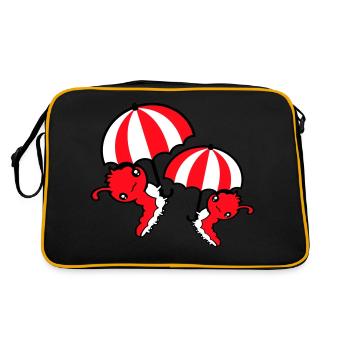 2 Fliegende Raupen Regenschirm Team Freunde Urlaub - Retro Tasche - Schwarz/Gold - Hinten