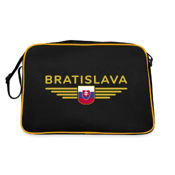 Bratislava, Slowakei Stil Design T-Shirt - Retro Tasche - Schwarz/Gold - Hinten
