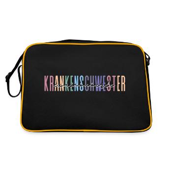 examinierte Krankenschwester - buntes Design - Retro Tasche - Schwarz/Gold - Hinten