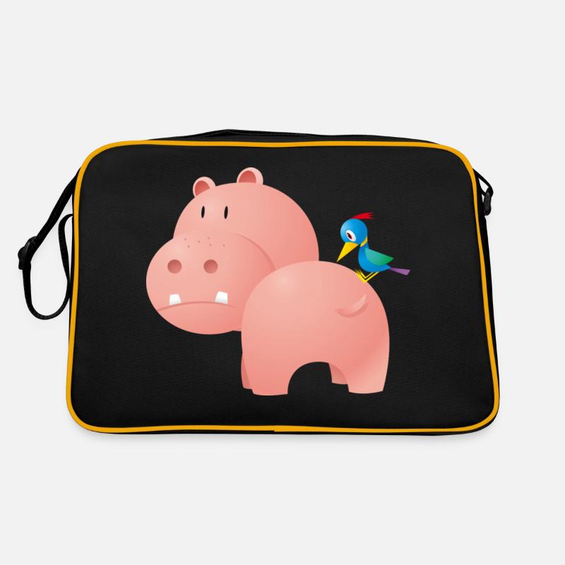 Nilpferd mit Vogel Retro Tasche