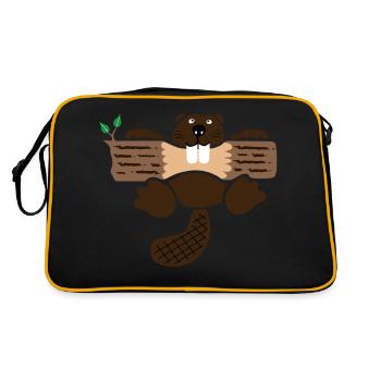 beaver eager rodent otter wood forest teeth tree - Retro Bag - black/gold - Back
