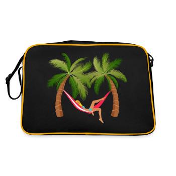 Mädchen Hängematte Urlaub Palme schlafen schlafen siesta hu - Retro Tasche - Schwarz/Gold - Hinten