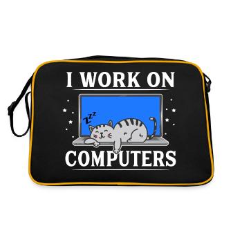 I Work on Computers Funny Cat - Retro Bag - black/gold - Back