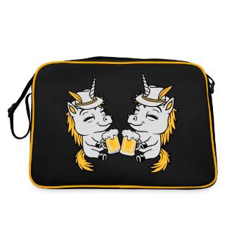 Einhorn Freunde Bier Anstoßen - Retro Tasche - Schwarz/Gold - Hinten