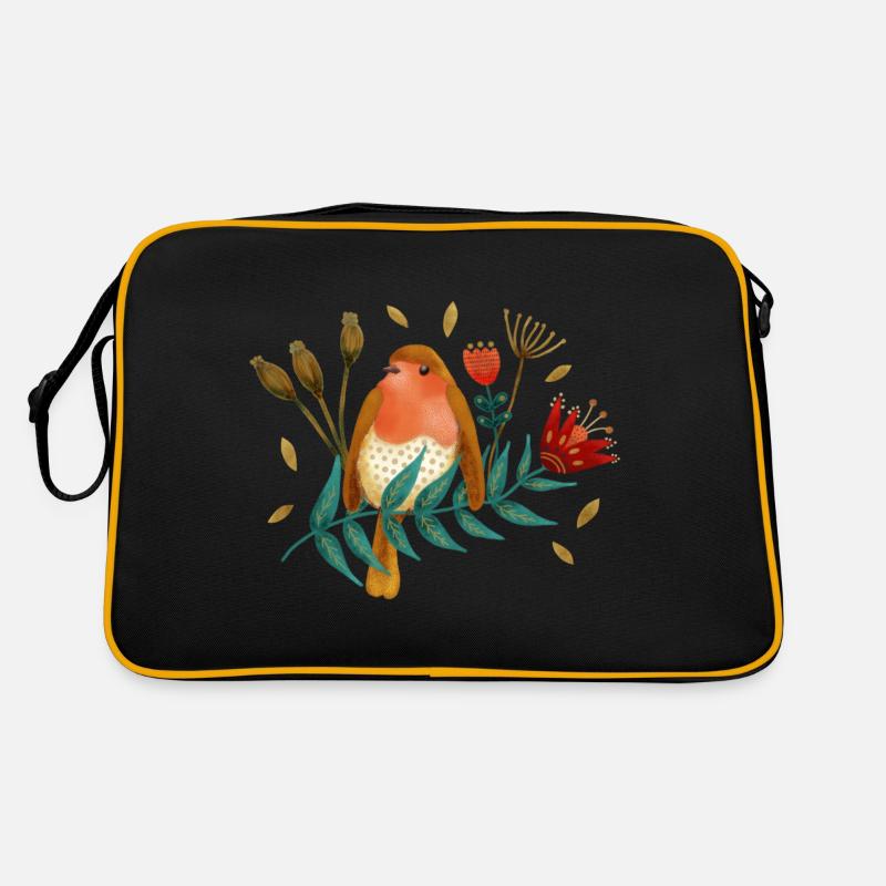 Vogel Roodborst Robin Oiseau - Sac Retro - noir/or