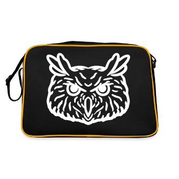 Eule weiß - Retro Tasche - Schwarz/Gold - Hinten