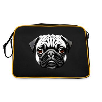Mops Design Grafik Druck Motiv - Retro Tasche - Schwarz/Gold - Hinten