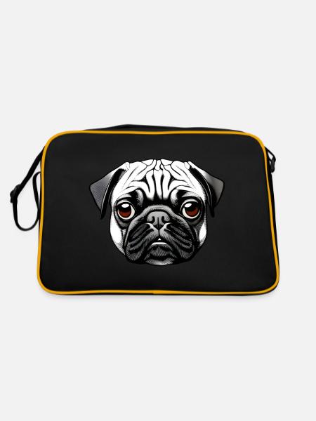 Pug Design Graphic Print Motif - Retro Bag - black/gold - Back