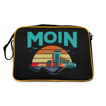 Moin Hamburg Retro Skyline Silhouette Hafen Möwen - Retro Tasche - Schwarz/Gold - Hinten