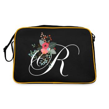 Buchstabe r blumig - Retro Tasche - Schwarz/Gold - Hinten