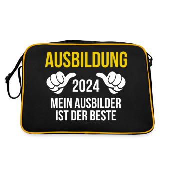 Azubi Geschenk Ausbildung 2024 Lehrling Spruch - Retro Tasche - Schwarz/Gold - Hinten