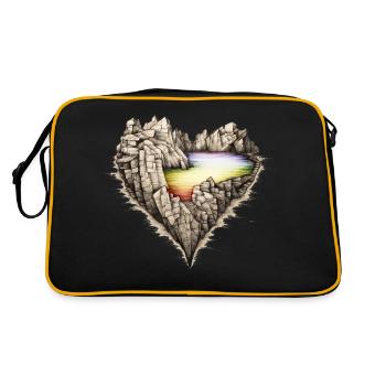 Lac arc-en-ciel dans les rochers. En forme de cœur. - Sac Retro - noir/or - Dos