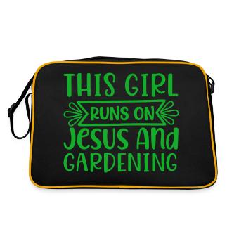 Dieses Mädchen läuft auf Jesus und Gartenarbeit Christus-Glaube - Retro Tasche - Schwarz/Gold - Hinten