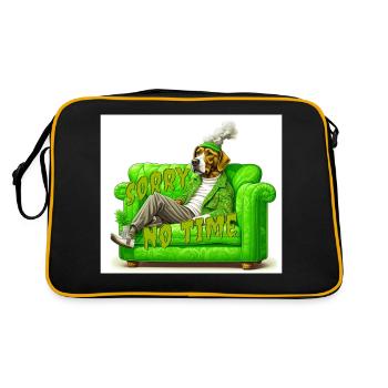 Hund auf Couch- sorry no time- lustiges Design - Retro Tasche - Schwarz/Gold - Hinten