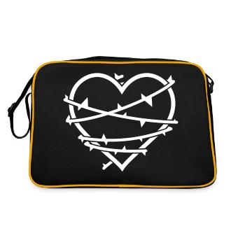 Minimalistisches weißes Herz in Dornen - Retro Tasche - Schwarz/Gold - Hinten