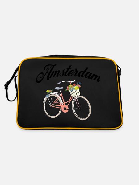 Amsterdam Flower Bicycle Dutch Souvenir - Retro Bag - black/gold - Back
