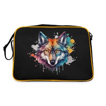 Wolf Wasserfarbe Spirit Aquarell - Retro Tasche - Schwarz/Gold - Hinten