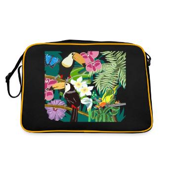 Dschungelbild mit Tukane - Retro Tasche - Schwarz/Gold - Hinten