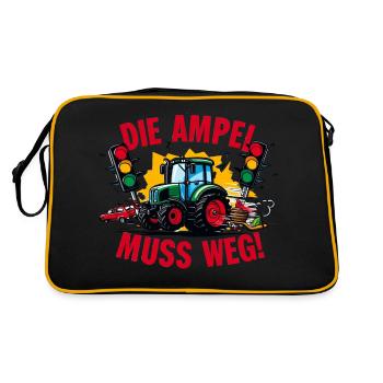 Traktor rammt Ampel Die Ampel muss weg! - Retro Tasche - Schwarz/Gold - Hinten