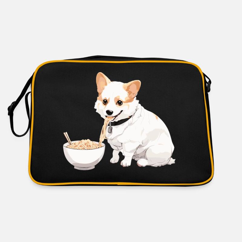 Corgi Eating Ramen #1 - Retro Bag - black/gold