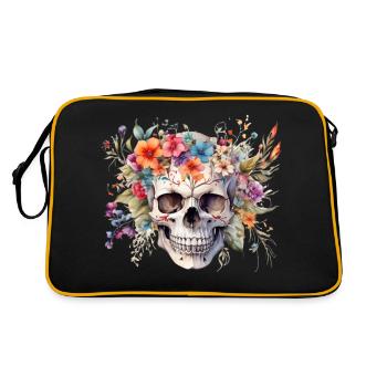 skull surrounded with wildflower - Retro Bag - black/gold - Back