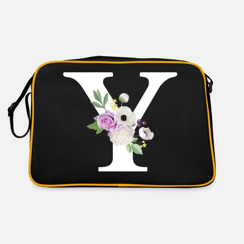 Lila Blumenbuchstabe y Retro Tasche