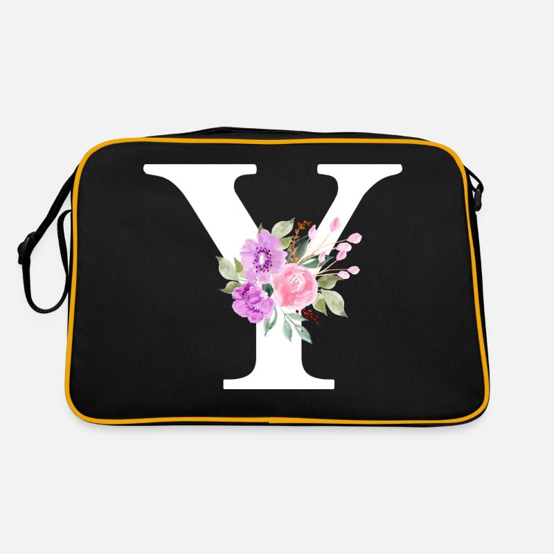 Lila Blumenbuchstabe y Retro Tasche