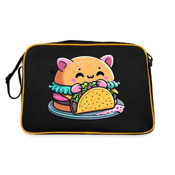 Burger Cat Taco - Cute, Whimsical, Funny, Food - Retro Bag - black/gold - Back