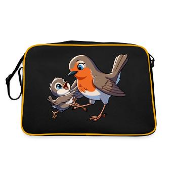 Robin mother and child frolicking - Retro Bag - black/gold - Back