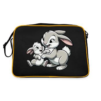 Rabbit mother with child frolicking gray - Retro Bag - black/gold - Back
