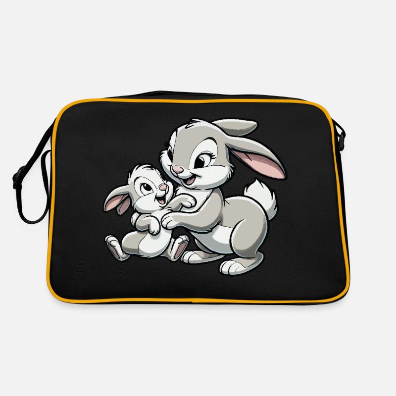 Mère lapin avec enfant gambadant gris Sac Retro