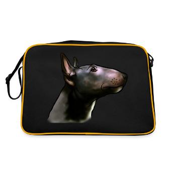 Bullterrier Kopf im Profil Comicstyle - Retro Tasche - Schwarz/Gold - Hinten