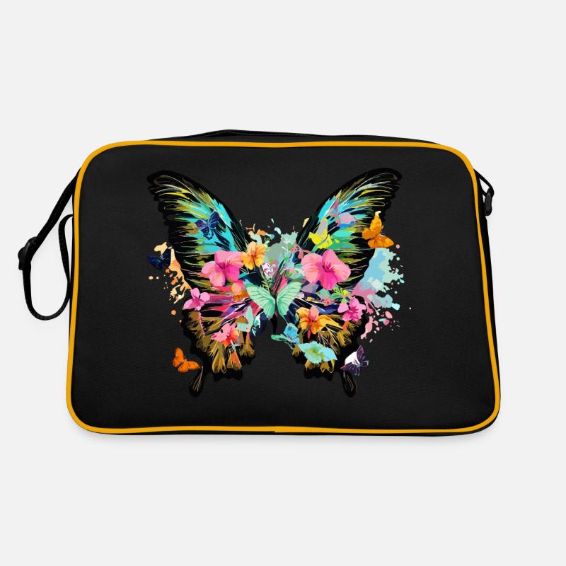 schmetterling,bunt,blumen,graffiti - Retro Tasche - Schwarz/Gold