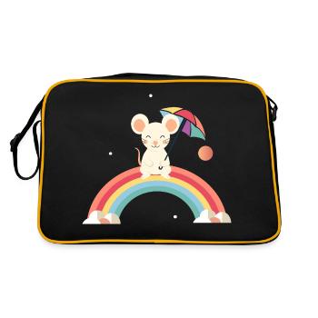 Cheerful mouse with umbrella on rainbow - Retro Bag - black/gold - Back