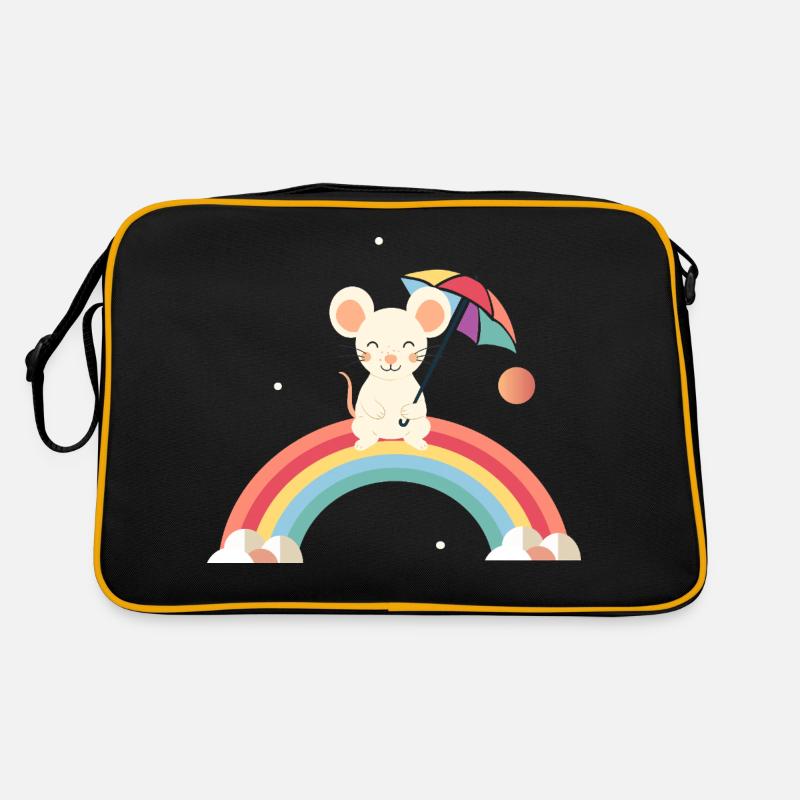 Souris joyeuse avec parapluie sur l’arc-en-ciel Sac Retro