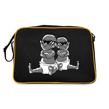 2 Coole Babys Team Freunde Brueder Schwestern Zwil - Retro Tasche - Schwarz/Gold - Hinten