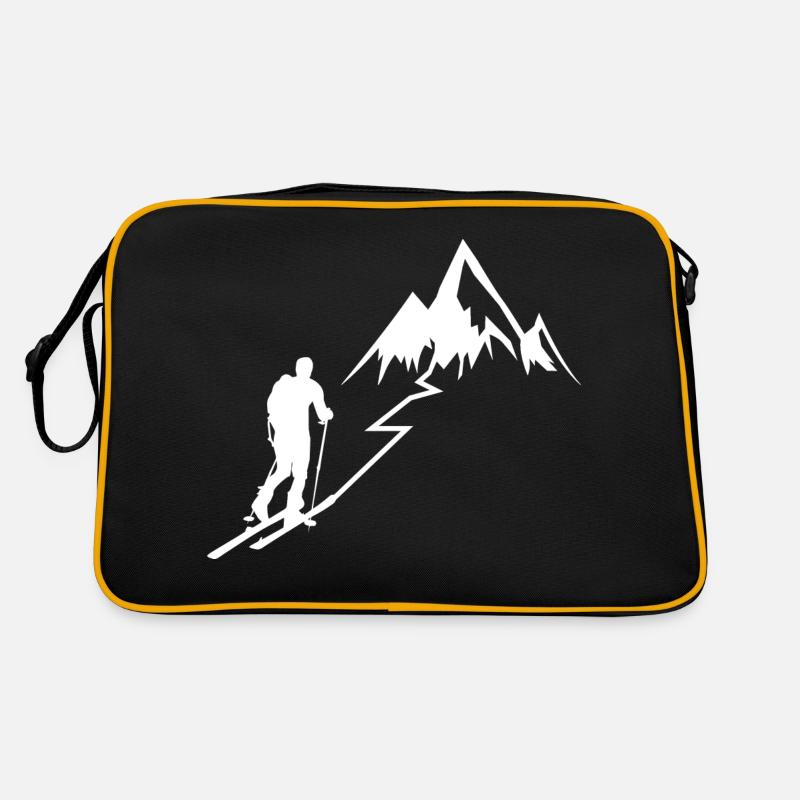 Skitour Tourenski Ski Berg Wandern Geschenk - Retro Tasche - Schwarz/Gold