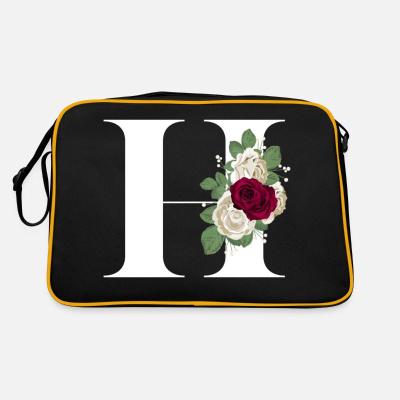 lettre H fleuris - Sac Retro - noir/or