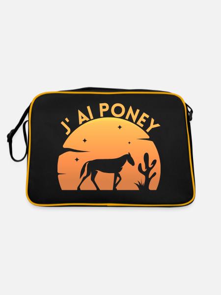 Ich habe Pony - Cavalier Geschenkidee - Retro Tasche - Schwarz/Gold - Hinten