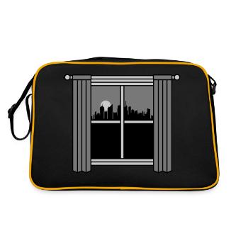 Großstadt Fenster Vorhang nachts - Retro Tasche - Schwarz/Gold - Hinten