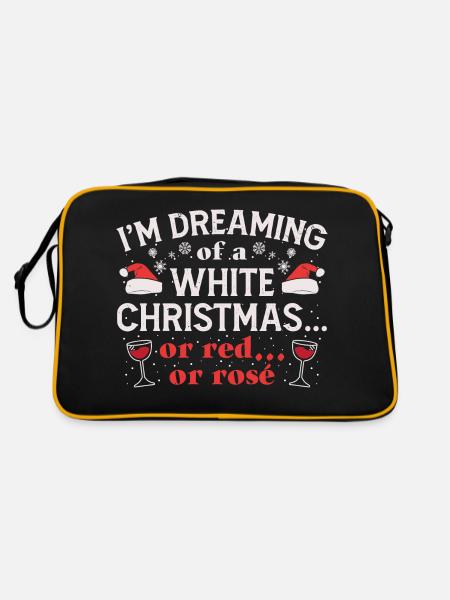 Frohe Weihnachten Weiße Weihnacht Weinglas Wein - Retro Tasche - Schwarz/Gold - Hinten