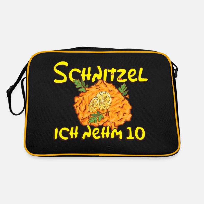 Schnitzel Ich nehm 10 Fanshirt - Retro Tasche - Schwarz/Gold