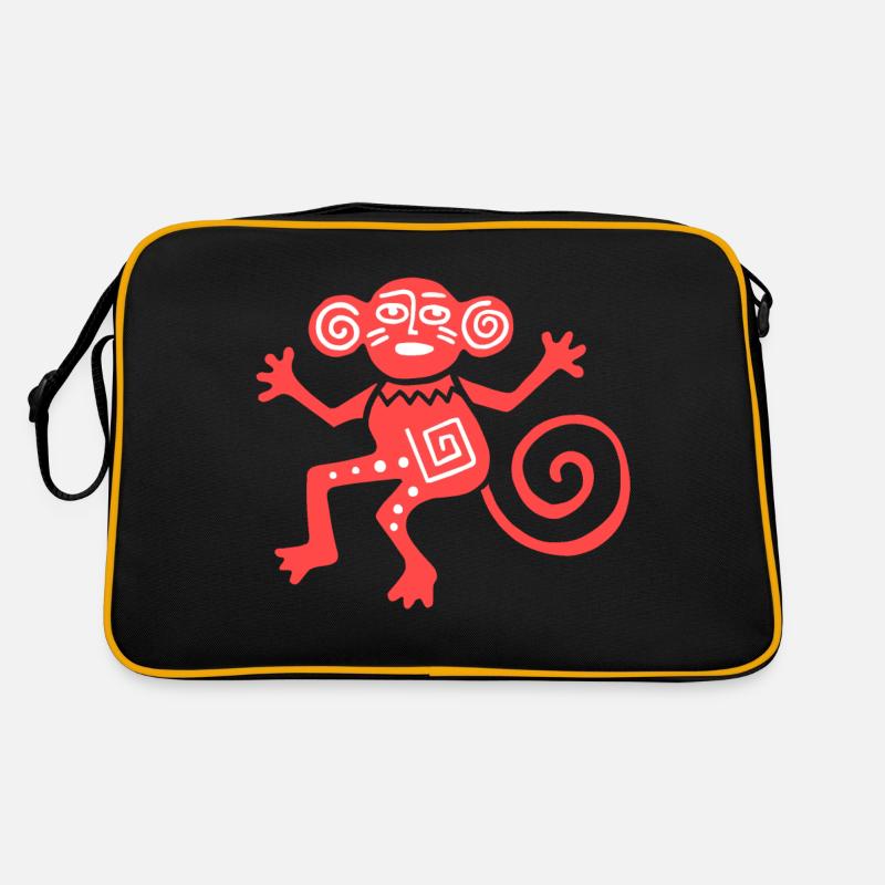 Altes mexikanisches Symbol, Affe, Äffchen - Retro Tasche - Schwarz/Gold
