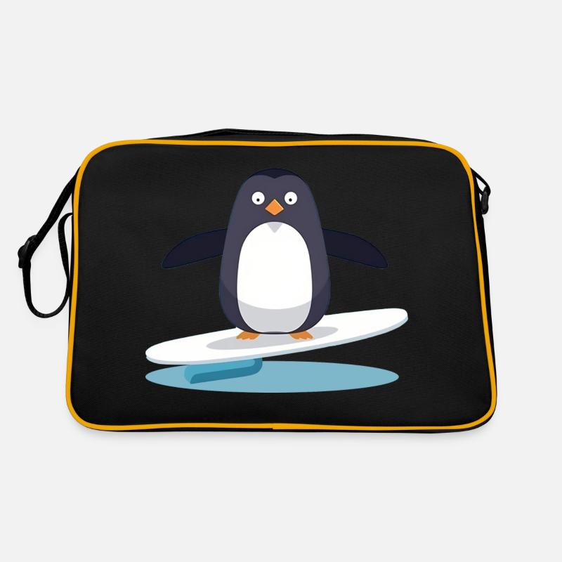 Pingouin de surf mignon sur une planche de surf Sac Retro