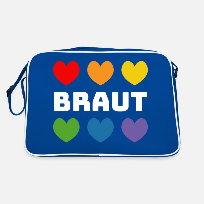 Regenbogenherzchen Braut weiss Retro Tasche