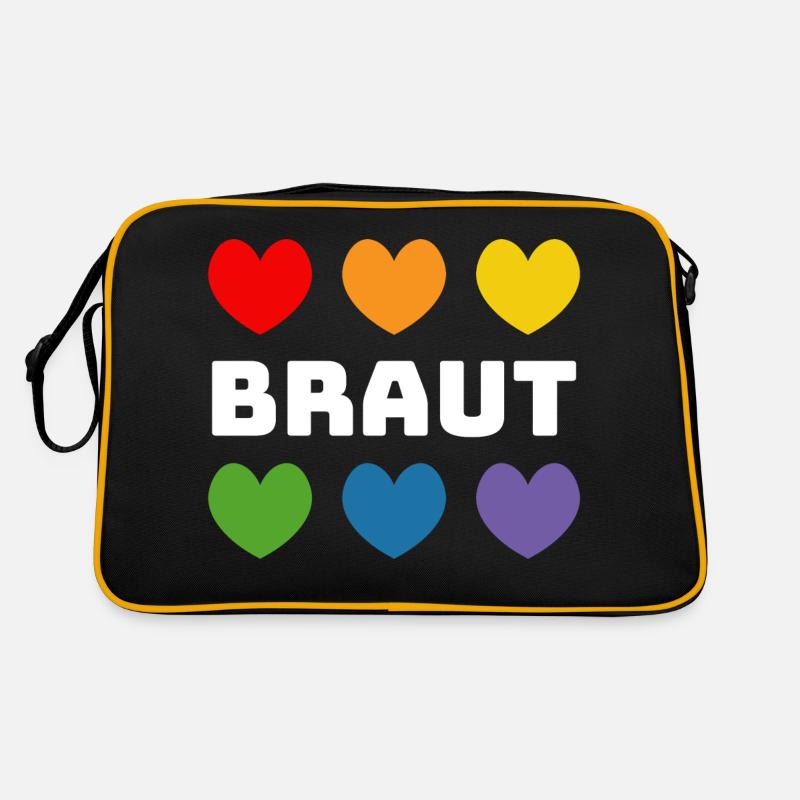 Regenbogenherzchen Braut weiss Retro Tasche