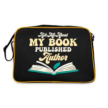 Ask Me About My Book Published Author Book Novel W - Retro Tasche - Schwarz/Gold - Hinten