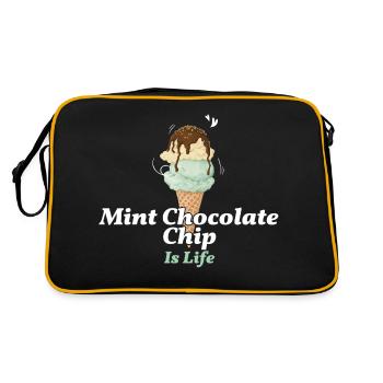 Minz Schoko Chip Eis Ist Leben - Retro Tasche - Schwarz/Gold - Hinten