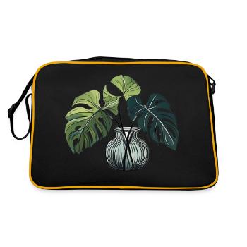 Monstera Pflanze Pflanzenliebe - Retro Tasche - Schwarz/Gold - Hinten